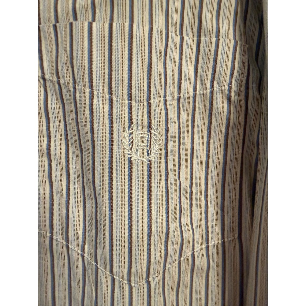Chaps Mens Long Sleeve Striped Button Down Shirt Blue Brown White Size L - Picture 7 of 7